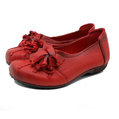 Flat-heeled Cowhide Flower Women's Singles Soft-soled Mother Shoes - Dazpy