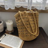 Handmade Hemp Rope Braided Female Bag With Elastic Mouth - Dazpy