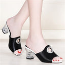 Mesh Mid-heel Sandals Women Waterproof Platform Fish Mouth Thick With Rhinestone Outer Wear
