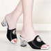 Mesh Mid-heel Sandals Women Waterproof Platform Fish Mouth Thick With Rhinestone Outer Wear - Dazpy