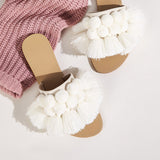 Fringed wool ball slippers - Dazpy