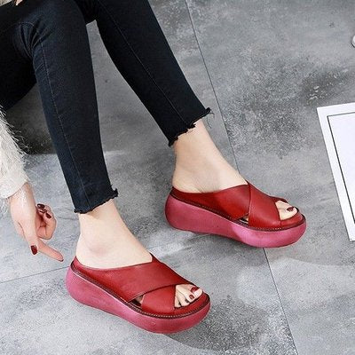 Platform sandals and slippers female open-toe muffin wedge large size women's shoes - Dazpy