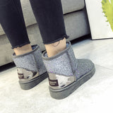 Sequined Flat Snow Boots - Dazpy