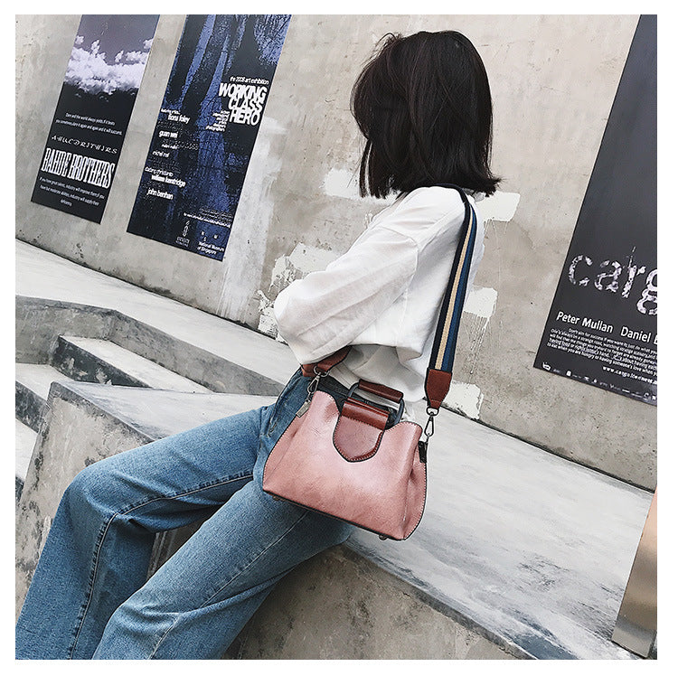 Oil wax leather bucket bag color shoulder strap handbag - Dazpy