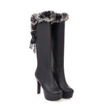 Fashion Fur Collar Boots Women's Thick Heel Round Toe High Boots - Dazpy