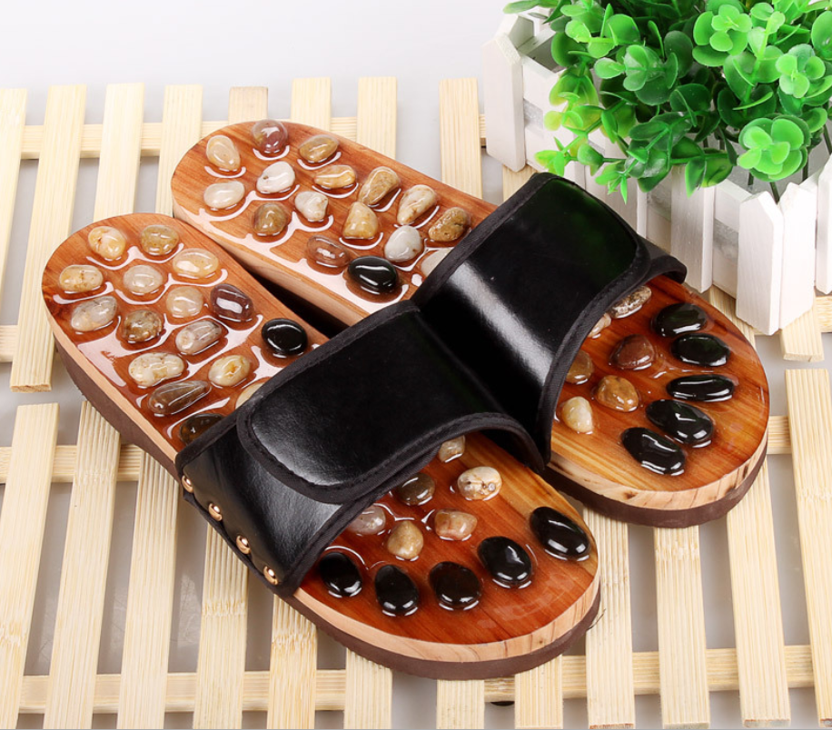 Natural color jade stone jade pebbles foot soles health massage shoes home slippers - Dazpy