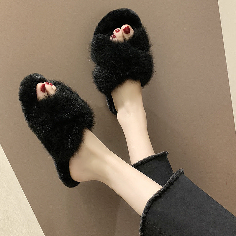 Cross fur slippers - Dazpy