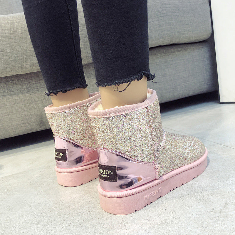 Sequined Flat Snow Boots - Dazpy