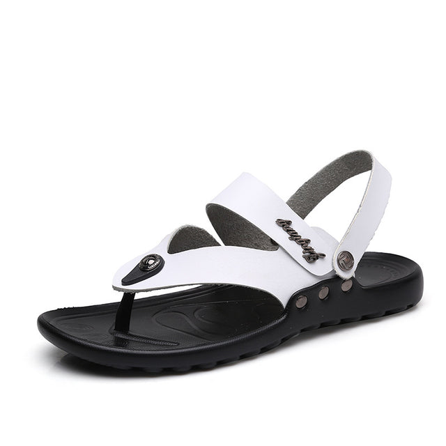 Men's Leather Fashion Sandal Fashion Men's Flip-flop Beach Shoes Men's Slippers - Dazpy