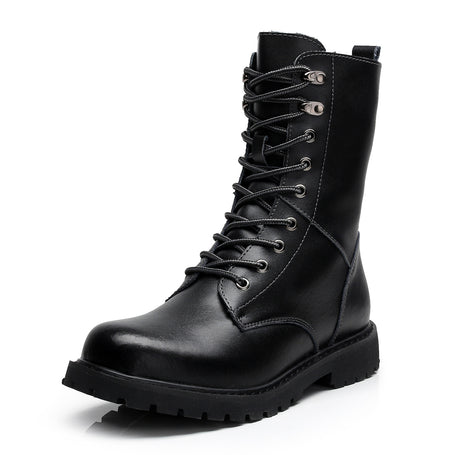 Winter high top men's shoes leather military boots men's plus fleece high top Martin boots - Dazpy