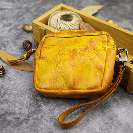 New hand dyed vegetable tanned leather women''s portable multi-functional small handbag lovers cowhide storage card bag pocket change purse - Dazpy