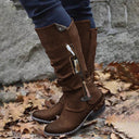 Knight boots thick heel round toe high side zipper leather
