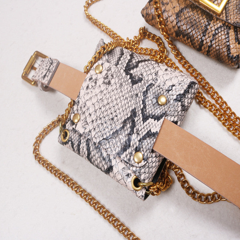 Snake pattern gold chain belt belt bag women - Dazpy