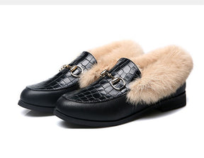 Flat warm cotton shoes with rabbit fur