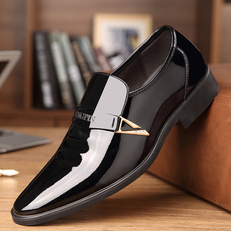 Men's Business Pointed Toe Breathable Patent Leather Shoes - Dazpy