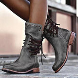 Back Zipper Vintage Boots Lace-Up Holiday Mid-calf Boots - Dazpy