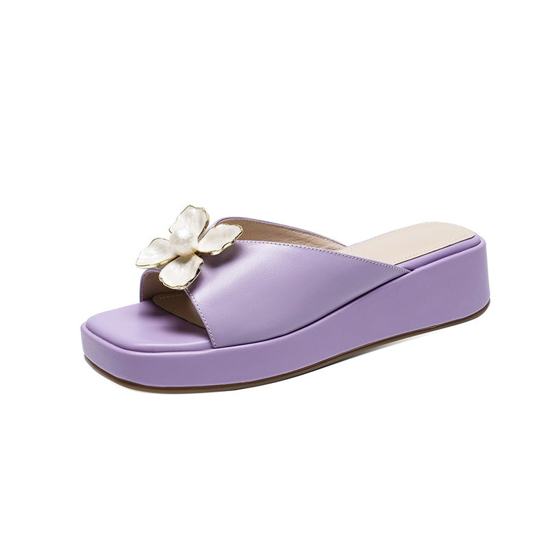 Summer Square Toe Mid-heel Sandals Thick-soled Three-dimensional Flower Women's Shoes - Dazpy