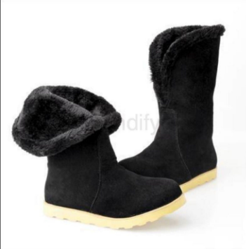 Autumn and winter cold and warm West Shi velvet two kinds of wearing lamb hair flat snow boots boots - Dazpy