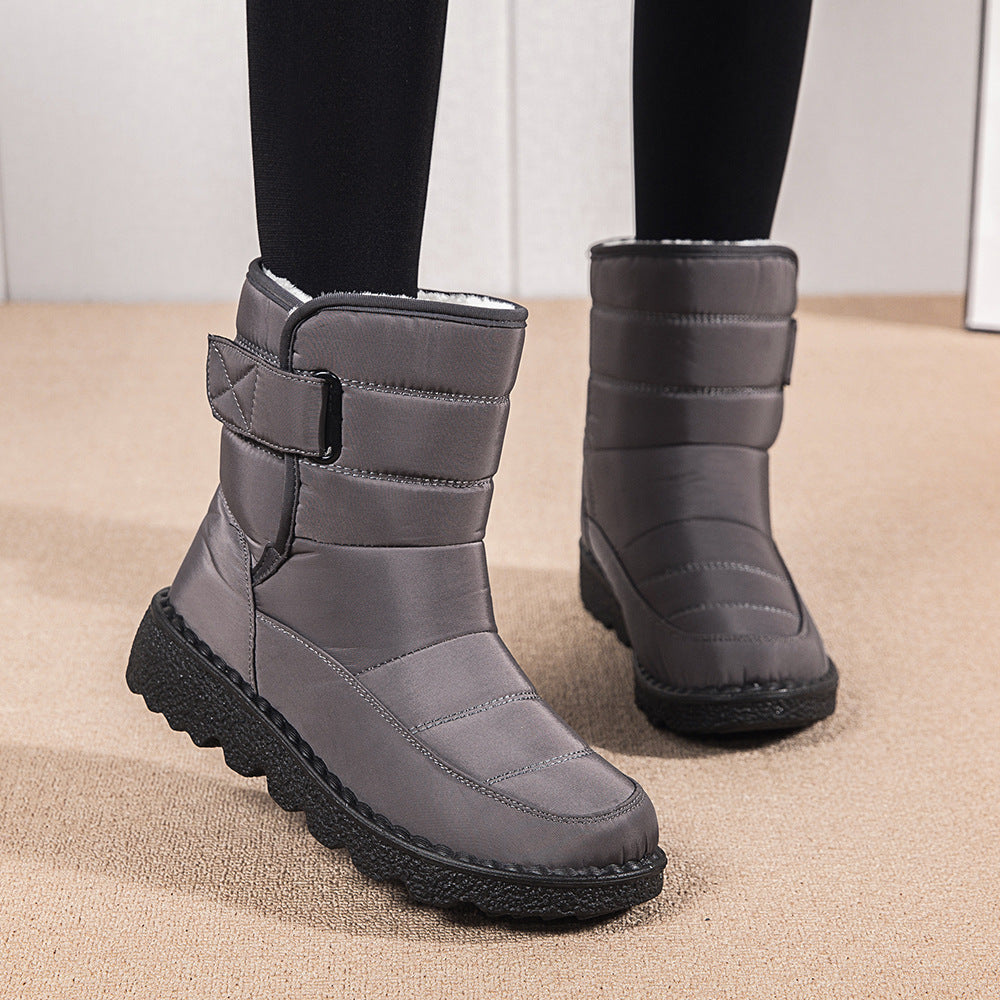 Winter Fabric Casual Cotton Shoes Mid-tube Artificial Wool Plus Velvet Thick Snow Boots - Dazpy