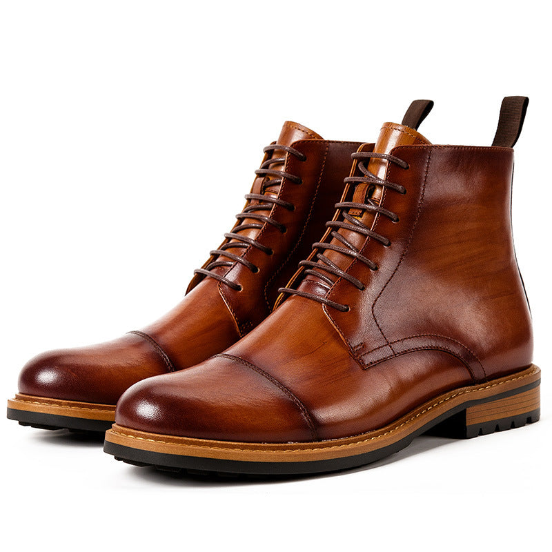 High-top lace-up men's casual leather boots - Dazpy