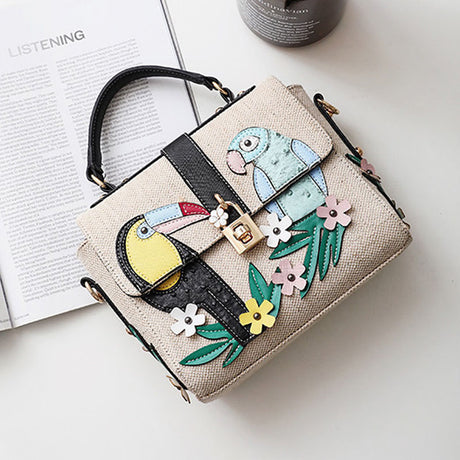 Fashion Two-Color Parrot One Shoulder Messenger Small Square Bag - Dazpy