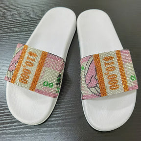 European and American Rhinestone Dollar Slippers Women's Summer Wear Fashion All-match Sandals