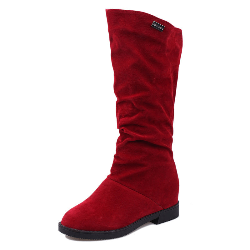 Pure Color Inner Heightening And Fleece Boots - Dazpy