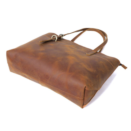 Simple First Layer Cowhide Tote Bag Retro Ladies Shoulder Bag - Dazpy