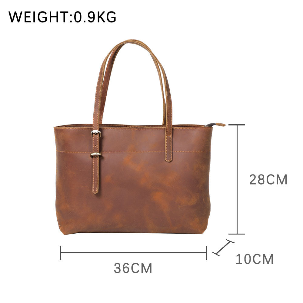 Simple First Layer Cowhide Tote Bag Retro Ladies Shoulder Bag - Dazpy