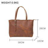 Simple First Layer Cowhide Tote Bag Retro Ladies Shoulder Bag - Dazpy