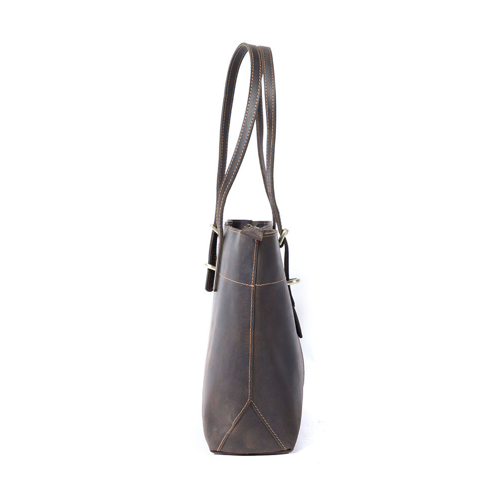 Simple First Layer Cowhide Tote Bag Retro Ladies Shoulder Bag - Dazpy