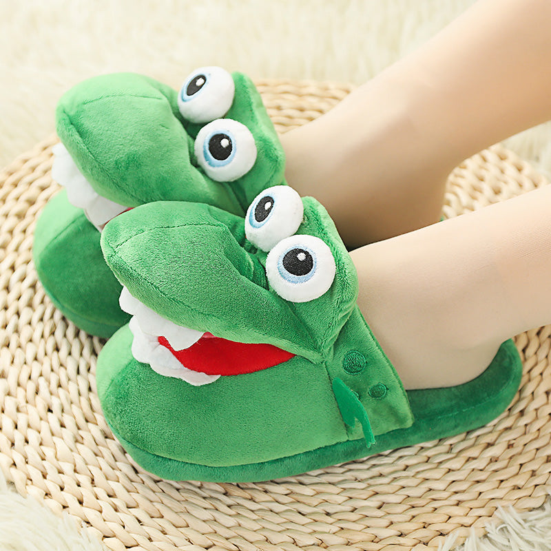 Crocodile Cotton Slippers Mouth Will Move Plush Cute Funny Indoor Winter Couple Soft bottom Plush Toys Indoor Slippers - Dazpy