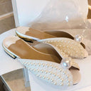 Handmade High-End Custom Pearl Fashion Sandals Fish Mouth Sandals Flat Slippers