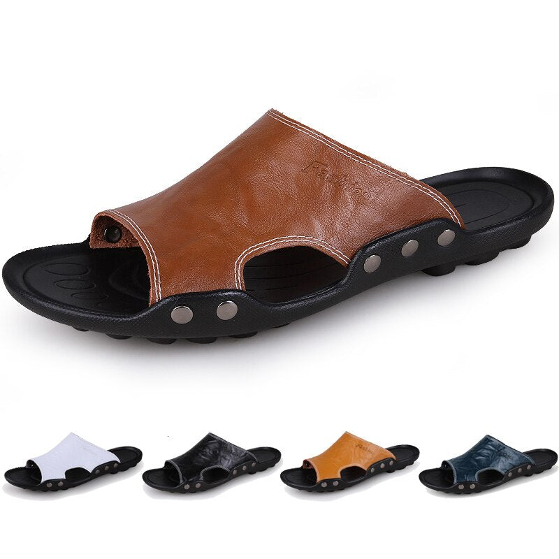 Slippers Men's Summer Leather Fashion Non-Slip Outer Wear Tide Sandals - Dazpy