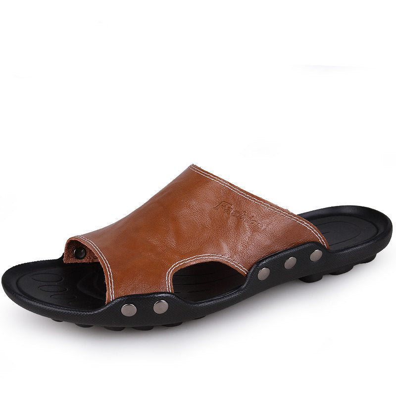 Slippers Men's Summer Leather Fashion Non-Slip Outer Wear Tide Sandals - Dazpy