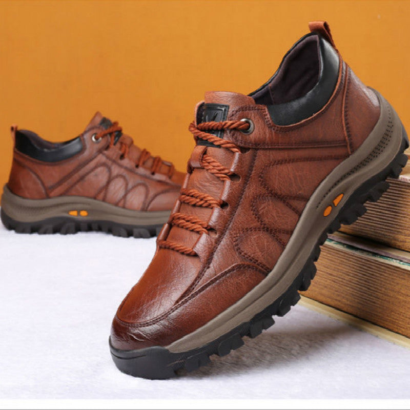 Casual Leather Shoes - Men's Outdoor Hiking Shoes with Microfiber Upper - Dazpy