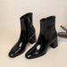 Side Zipper High Heel Patent Leather Martin Boots Square Toe Retro Boots Children - Dazpy