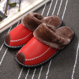 Couple cotton slippers winter home men and women autumn and winter leather surface winter lint floor indoor women's old man outdoor - Dazpy