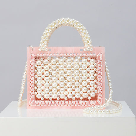 2020 New Handmade Beaded Woven Pearl Transparent Acrylic One-Shoulder Diagonal Handbag - Dazpy