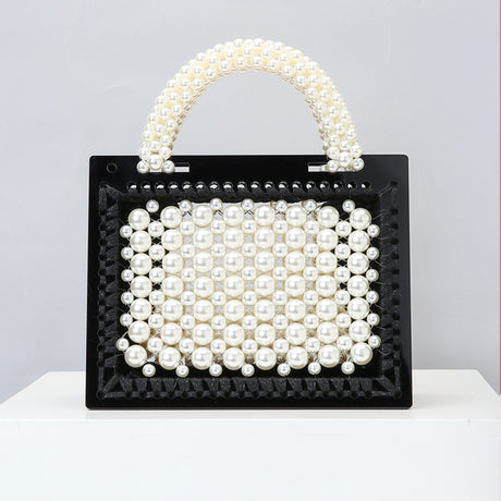 2020 New Handmade Beaded Woven Pearl Transparent Acrylic One-Shoulder Diagonal Handbag - Dazpy