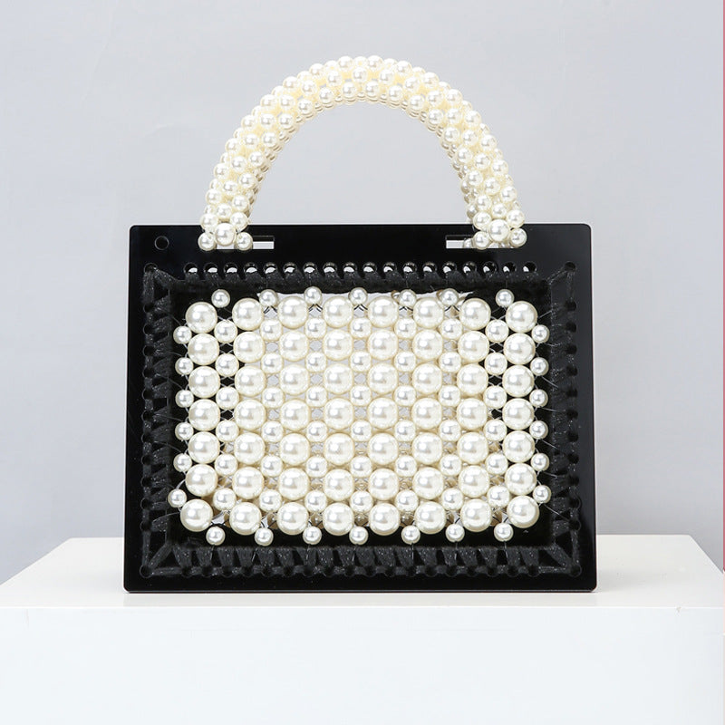 2020 New Handmade Beaded Woven Pearl Transparent Acrylic One-Shoulder Diagonal Handbag - Dazpy