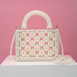 2020 New Handmade Beaded Woven Pearl Transparent Acrylic One-Shoulder Diagonal Handbag - Dazpy