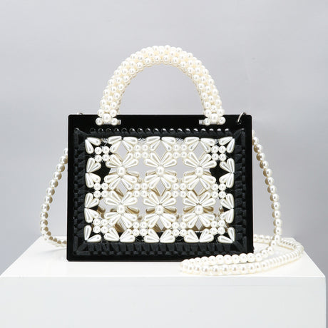 2020 New Handmade Beaded Woven Pearl Transparent Acrylic One-Shoulder Diagonal Handbag - Dazpy