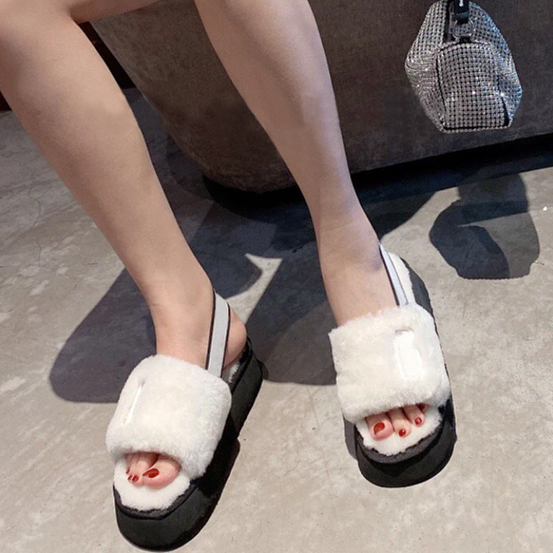 Wool Slippers Disco Slide Thick-Soled Women Tow Sandals - Dazpy