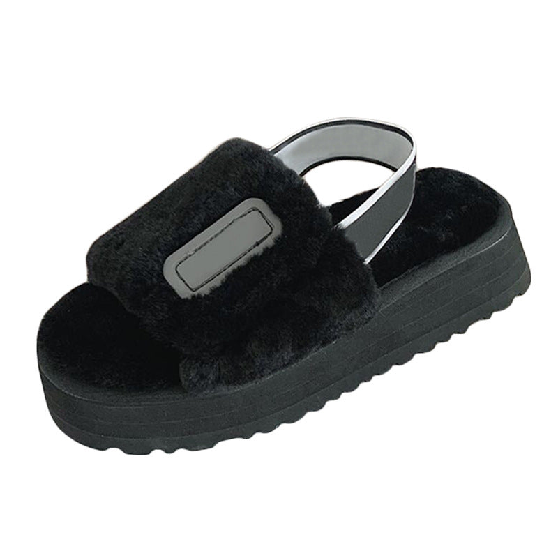 Wool Slippers Disco Slide Thick-Soled Women Tow Sandals - Dazpy