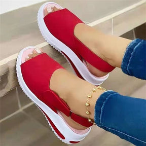 Fish Mouth Sandal Female One Word Buckle Thick Base Wedge Heel Cool