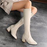 Over The Knee Elastic Boots Women New Round Toe Fashion Boots High Heel Thick Heel Sleeve Women Thin Thin - Dazpy