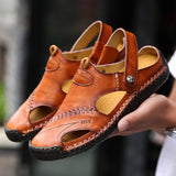 Men's Shoes Casual Hole Leather Shoes Toe Sandals - Dazpy