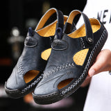 Men's Shoes Casual Hole Leather Shoes Toe Sandals - Dazpy