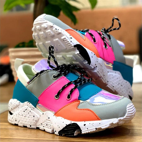 New Sports Shoes, Casual And Comfortable, Flat-Bottomed Color Matching Lace-Up Casual Shoes, Thick-Bottomed Large Size Running Shoes - Dazpy